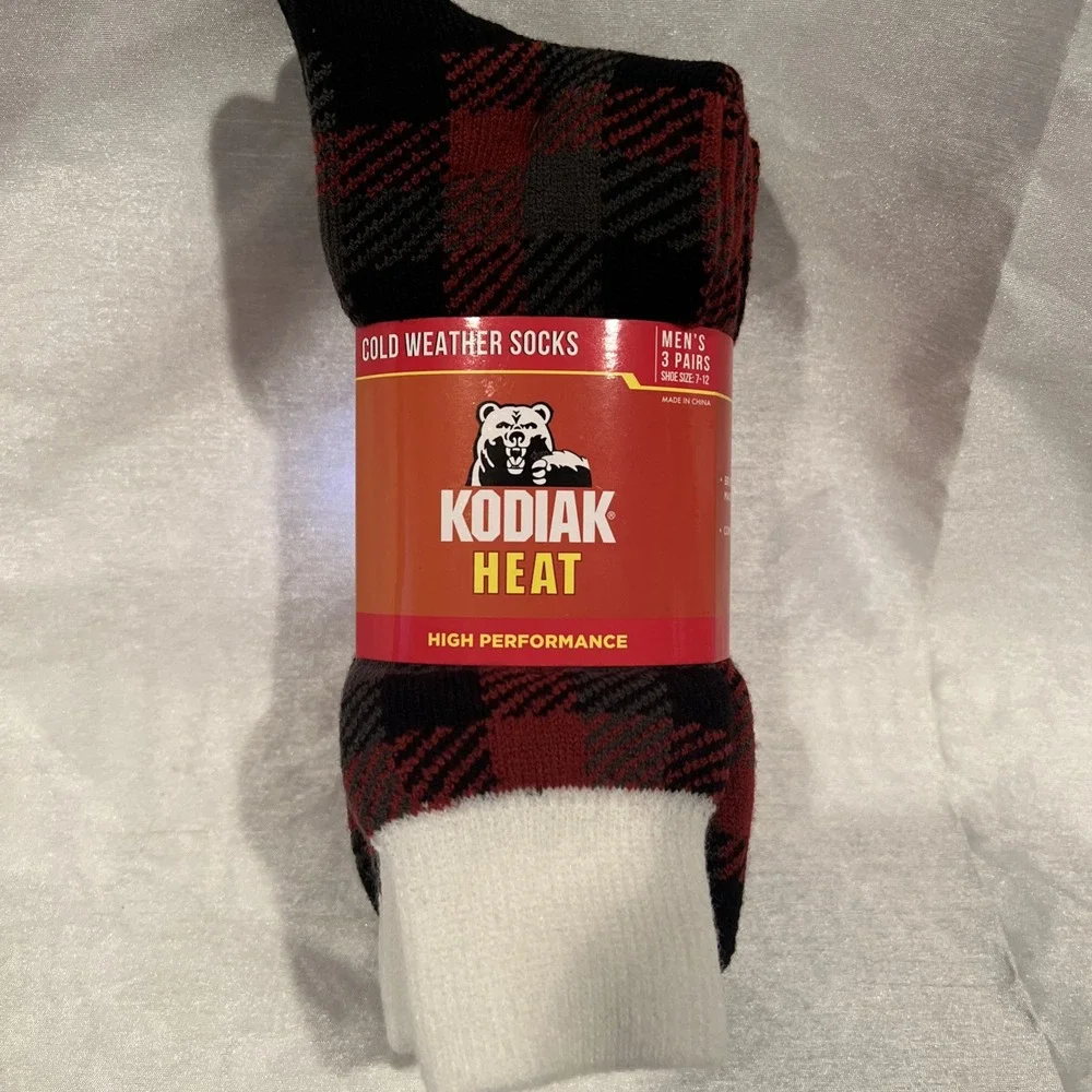 Kodiak Canada's Boot Cold Weather Socks 3-Pack Mens 7-12 Black / Red Plaid- New